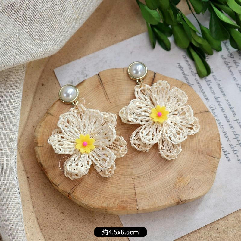 1 Pair Fashion Geometric Alloy Natural Rattan Wood Handmade Women's Drop Earrings