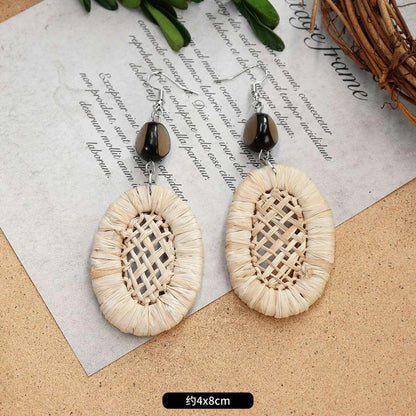 1 Pair Fashion Geometric Alloy Natural Rattan Wood Handmade Women's Drop Earrings