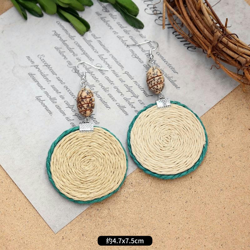 1 Pair Fashion Geometric Alloy Natural Rattan Wood Handmade Women's Drop Earrings