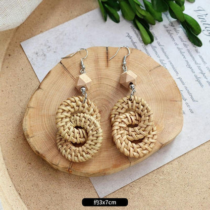 1 Pair Fashion Geometric Alloy Natural Rattan Wood Handmade Women's Drop Earrings