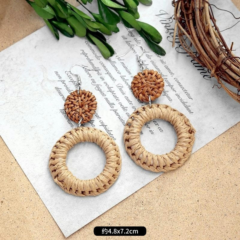 1 Pair Fashion Geometric Alloy Natural Rattan Wood Handmade Women's Drop Earrings