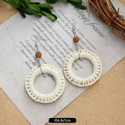 1 Pair Fashion Geometric Alloy Natural Rattan Wood Handmade Women's Drop Earrings