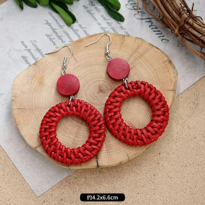 1 Pair Fashion Geometric Alloy Natural Rattan Wood Handmade Women's Drop Earrings