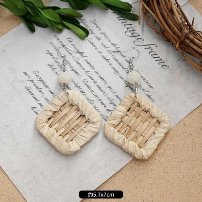 1 Pair Fashion Geometric Alloy Natural Rattan Wood Handmade Women's Drop Earrings