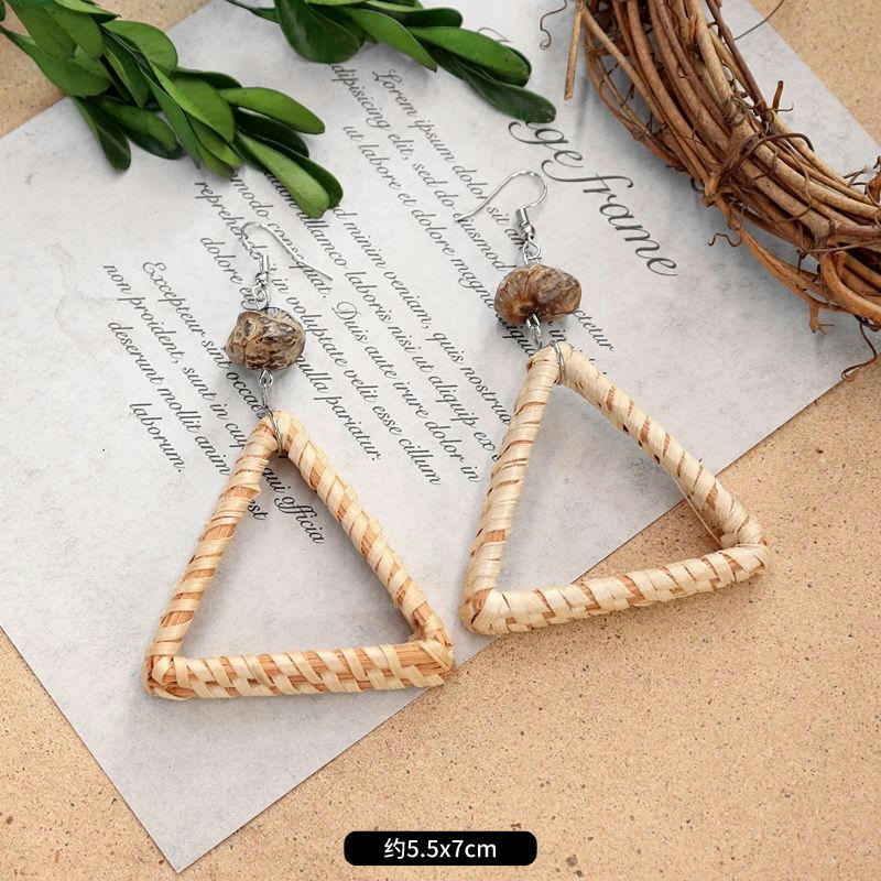 1 Pair Fashion Geometric Alloy Natural Rattan Wood Handmade Women's Drop Earrings