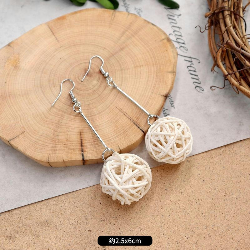 1 Pair Fashion Geometric Alloy Natural Rattan Wood Handmade Women's Drop Earrings