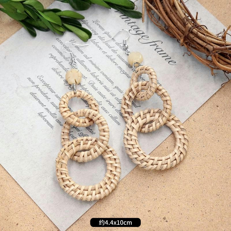 1 Pair Fashion Geometric Alloy Natural Rattan Wood Handmade Women's Drop Earrings