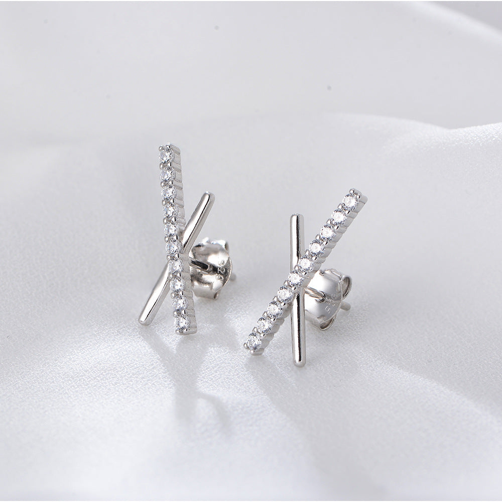 1 Pair Simple Style Geometric Inlay Sterling Silver Zircon Ear Studs