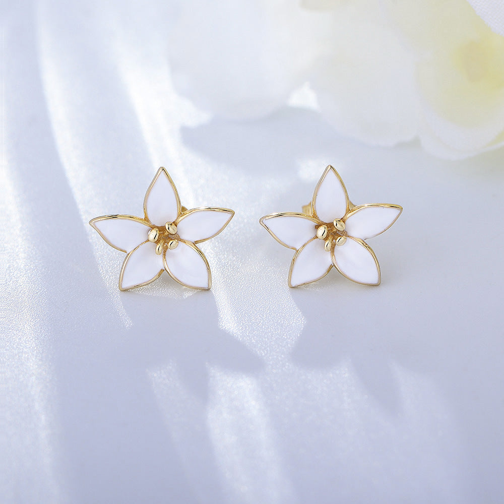 1 Pair Fashion Flower Sterling Silver Enamel Ear Studs