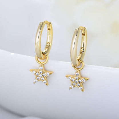 1 Pair Fashion Star Sterling Silver Inlay Zircon Dangling Earrings