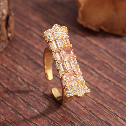 1 Piece Fashion Round Dots Metal Inlay Zircon 18k Gold Plated Women's Open Ring