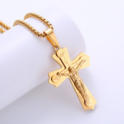 Retro Cross Titanium Steel Plating Pendant Necklace