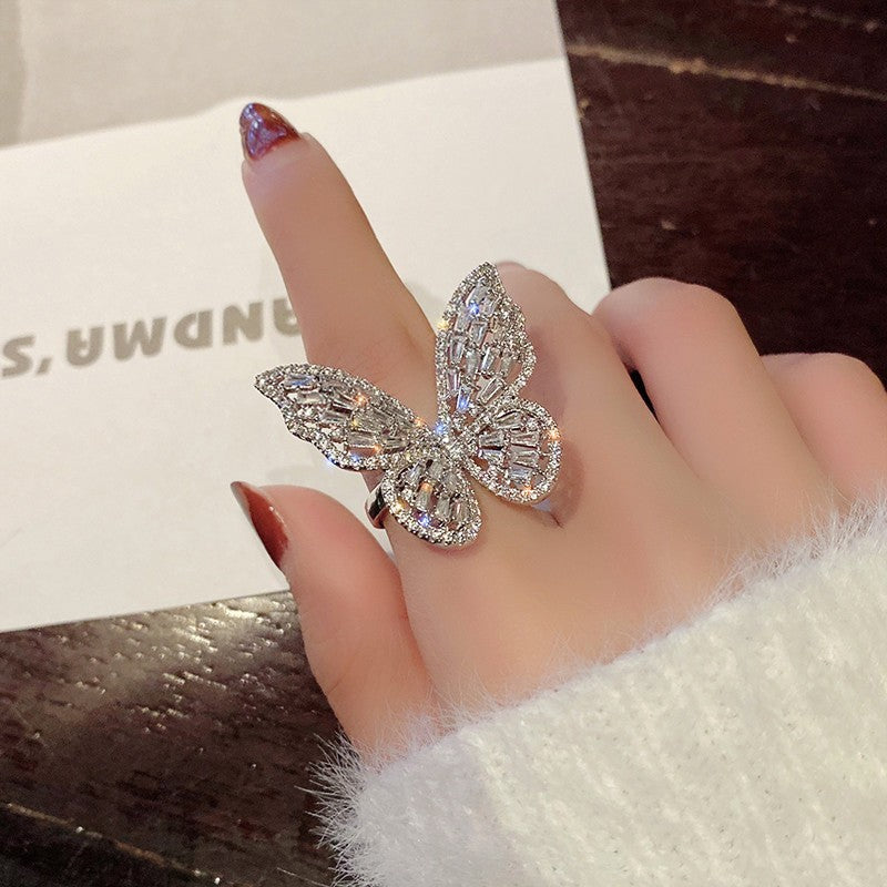 Fashion Butterfly Alloy Plating Artificial Rhinestones Women'S Open Ring Rings