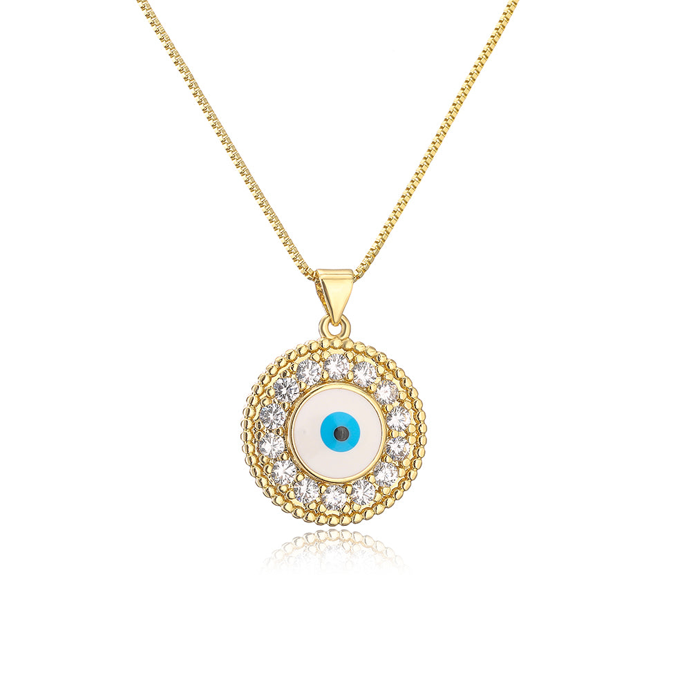 Fashion Devil's Eye Copper Inlay Zircon Pendant Necklace