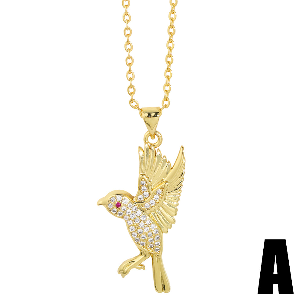 1 Piece Simple Style Bird Copper Inlay Zircon Pendant Necklace