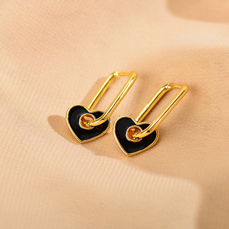 1 Pair Simple Style Heart Shape Enamel Plating Copper 18k Gold Plated Drop Earrings