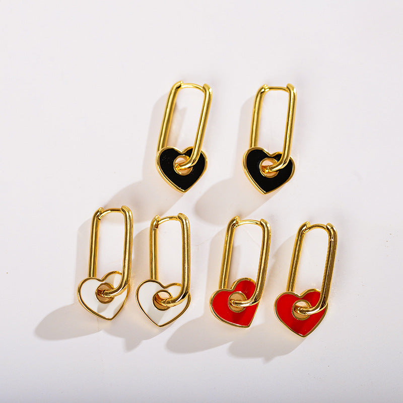 1 Pair Simple Style Heart Shape Enamel Plating Copper 18k Gold Plated Drop Earrings