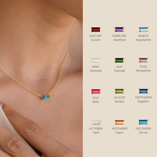 Fashion Rectangle Titanium Steel Plating Birthstone Necklace