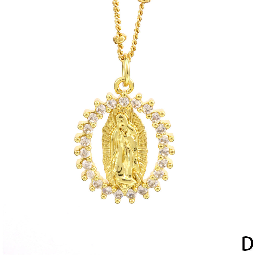 Fashion Saint Copper Plating Zircon Pendant Necklace