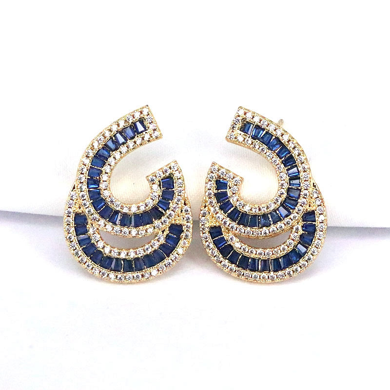 1 Pair Retro C Shape Plating Inlay Copper Zircon Gold Plated Ear Studs