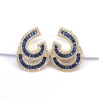 1 Pair Retro C Shape Plating Inlay Copper Zircon Gold Plated Ear Studs