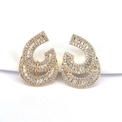 1 Pair Retro C Shape Plating Inlay Copper Zircon Gold Plated Ear Studs