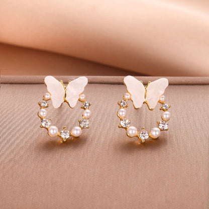 1 Pair Simple Style Pearl Alloy Inlay Zircon Women's Ear Studs