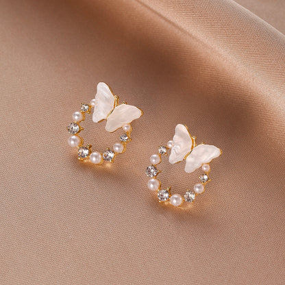 1 Pair Simple Style Pearl Alloy Inlay Zircon Women's Ear Studs