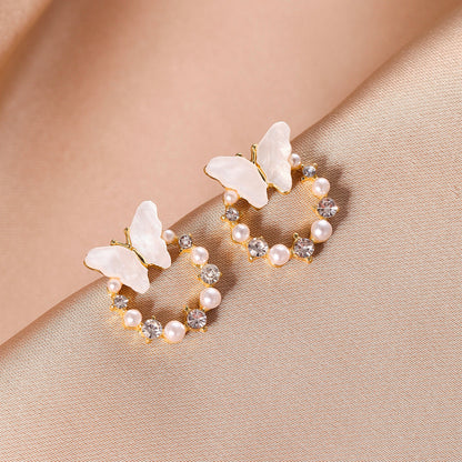 1 Pair Simple Style Pearl Alloy Inlay Zircon Women's Ear Studs