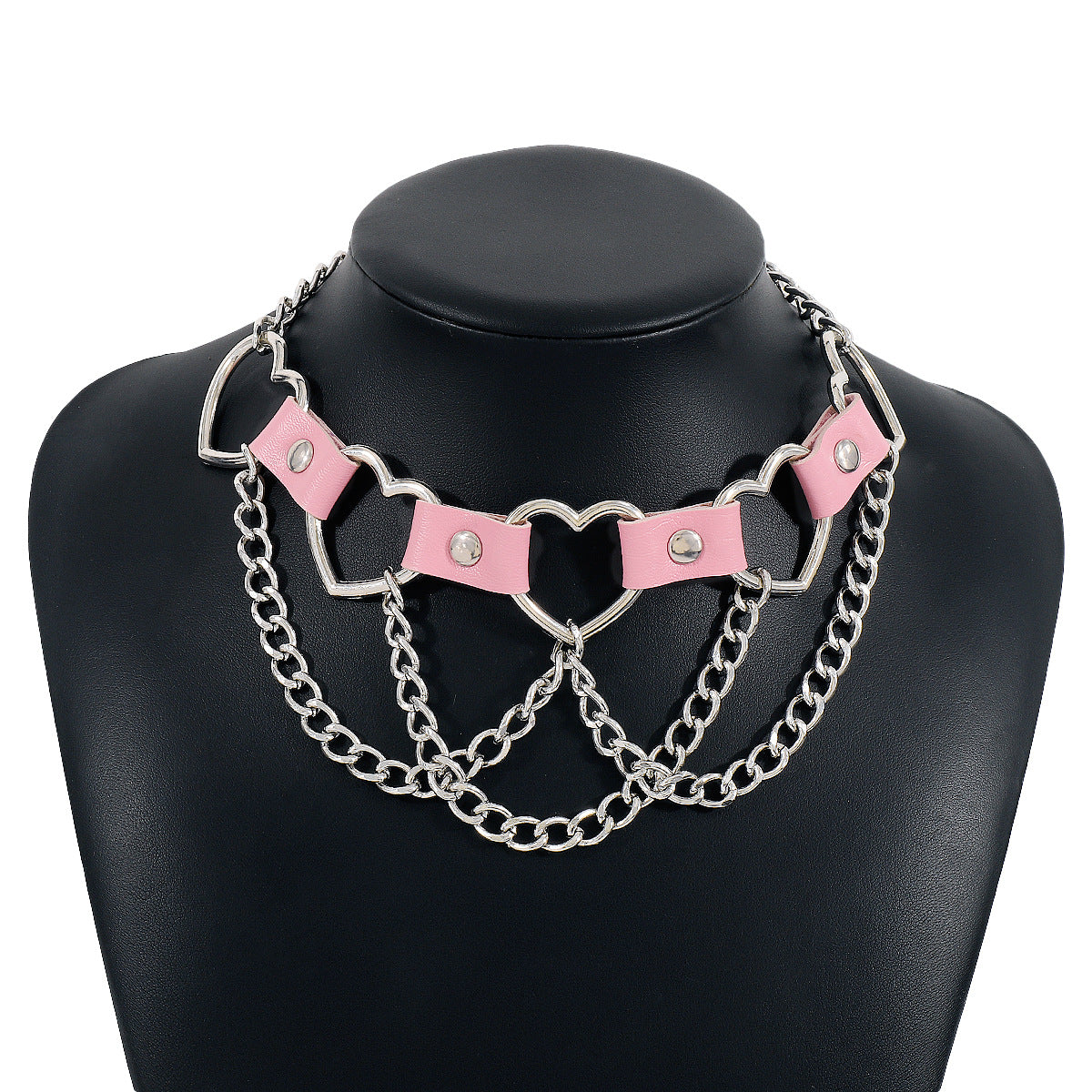 Simple Hip-hop Punk Exaggerated Metal Texture Pu Heart Shaped Necklace