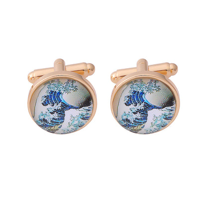 New Tree Of Life Starry Night Sea Taiji Map Time Stone Series Titanium Steel French Cufflinks