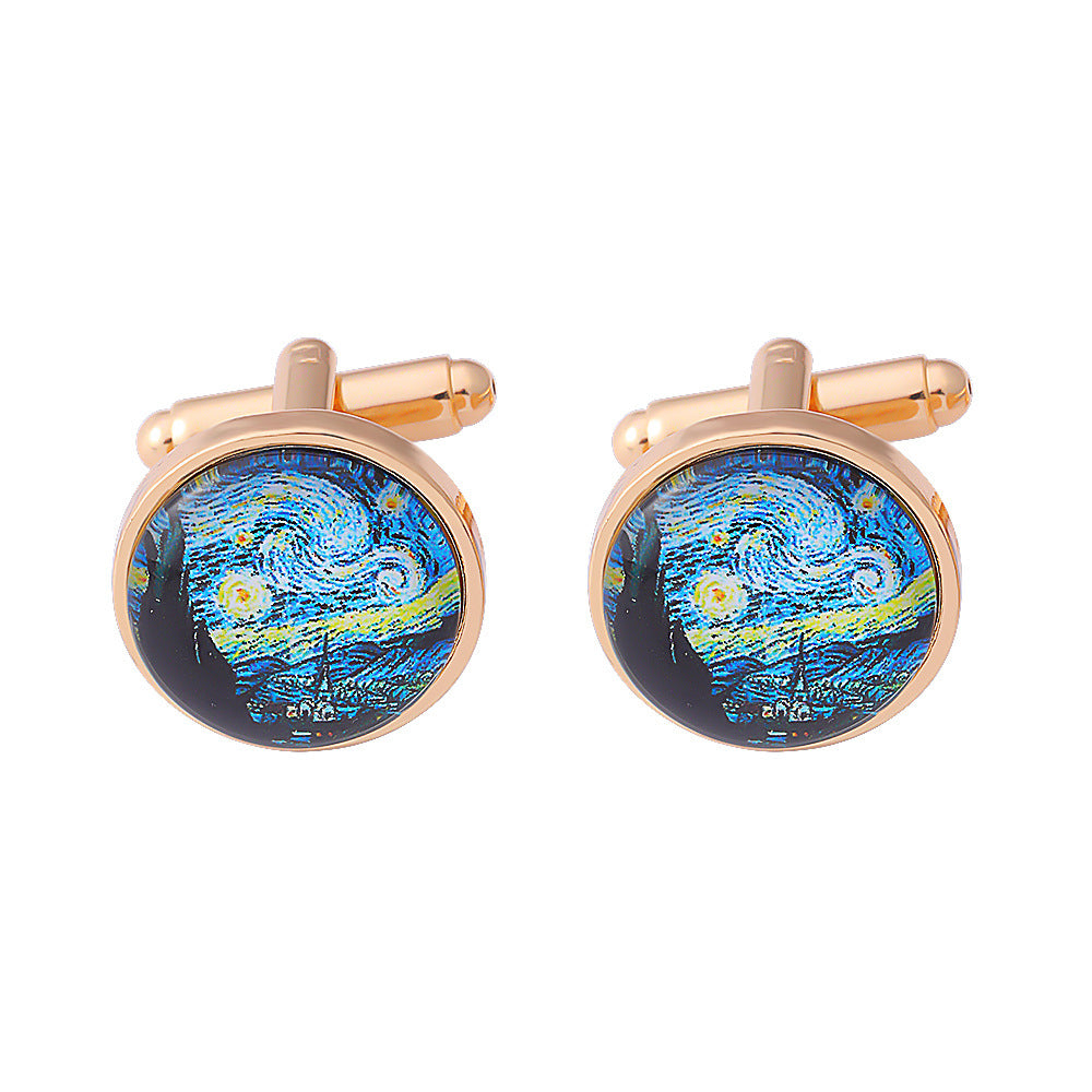 New Tree Of Life Starry Night Sea Taiji Map Time Stone Series Titanium Steel French Cufflinks