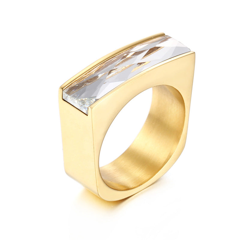 1 Piece Fashion Square Stainless Steel Plating Glass Rings