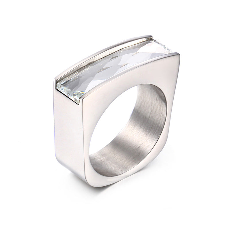 1 Piece Fashion Square Stainless Steel Polishing Glass Rings