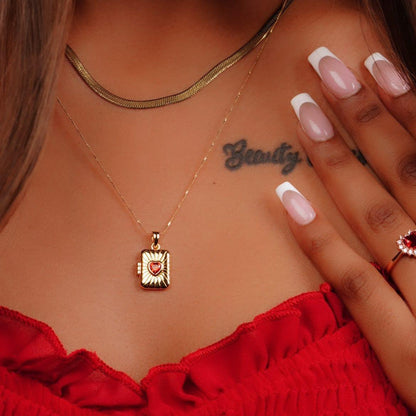 1 Piece Retro Heart Shape Rectangle Copper Plating Inlay Zircon Pendant Necklace