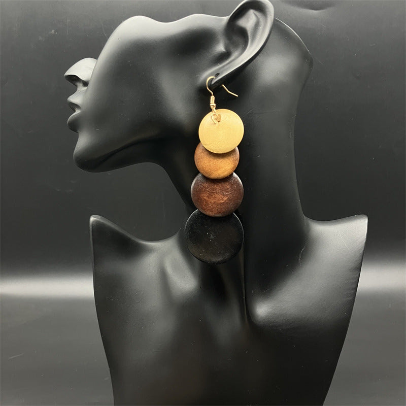 1 Pair Ethnic Style Circle Stoving Varnish Wood Drop Earrings