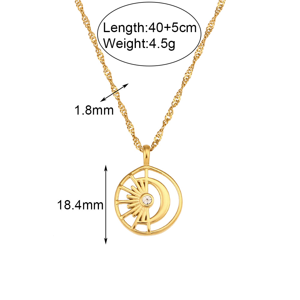 1 Piece Fashion Sun Moon Stainless Steel Plating Hollow Out Inlay Artificial Diamond Pendant Necklace