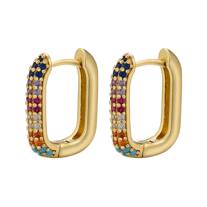 1 Pair Fashion Rectangle Plating Inlay Copper Zircon Hoop Earrings