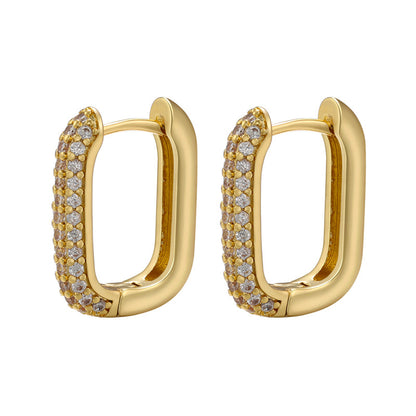 1 Pair Fashion Rectangle Plating Inlay Copper Zircon Hoop Earrings