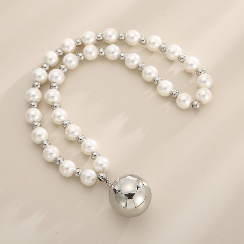 1 Piece Retro Round Stainless Steel Imitation Pearl Plating Pendant Necklace