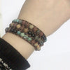 Retro Ethnic Style Geometric Color Block Pu Leather Natural Stone Beaded Braid Natural Stone Bracelets