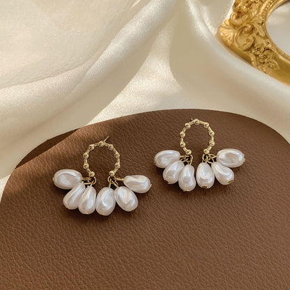 1 Pair Retro Flower Bow Knot Alloy Inlay Artificial Pearls Rhinestones Women's Drop Earrings