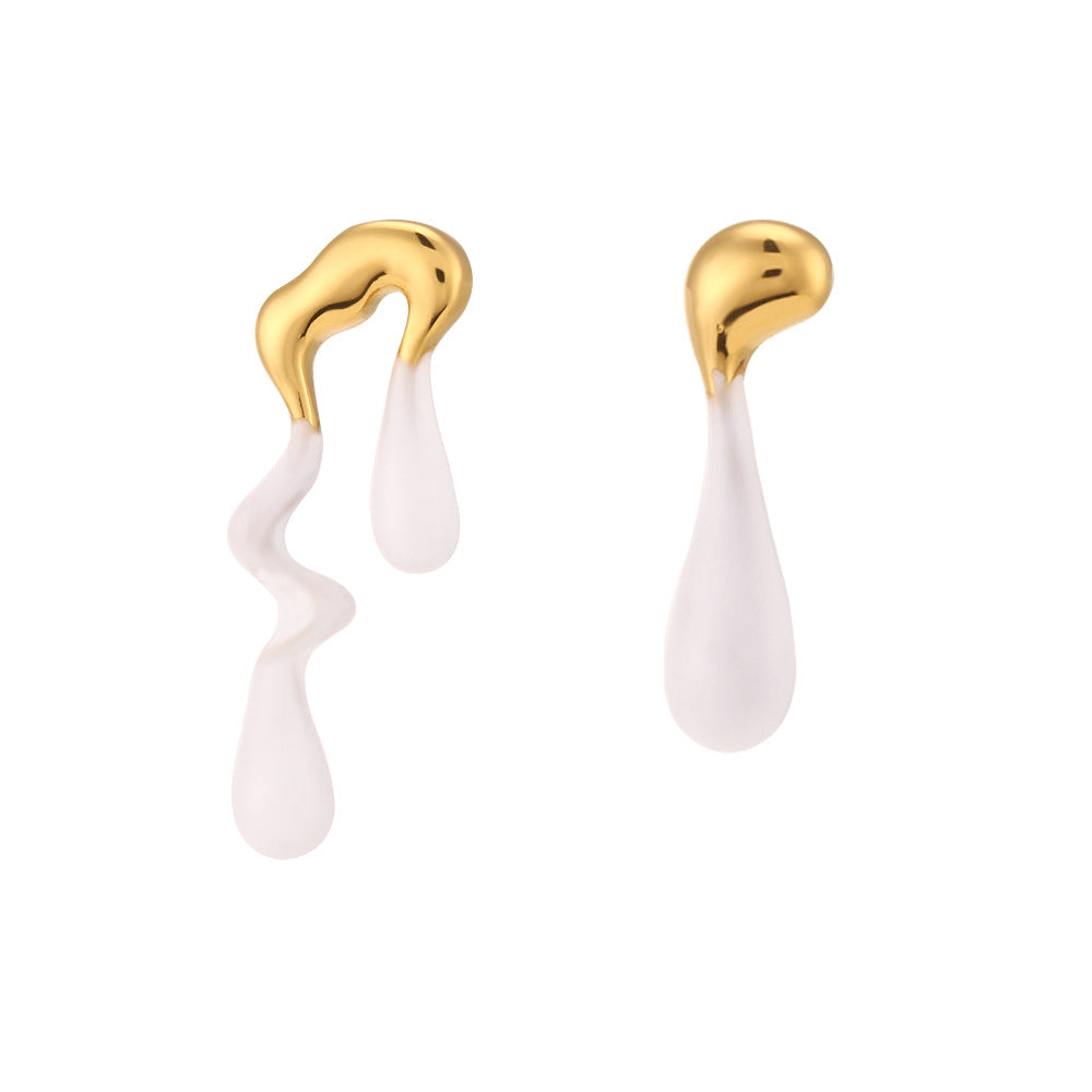 1 Pair Y2k Fashion Irregular Stainless Steel Asymmetrical Enamel Plating Drop Earrings