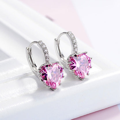 1 Pair Simple Style Heart Shape Copper Inlay Zircon Earrings