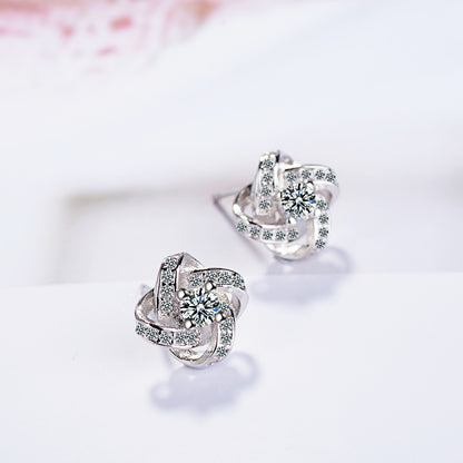 1 Pair Fashion Flower Copper Inlaid Zircon Ear Studs