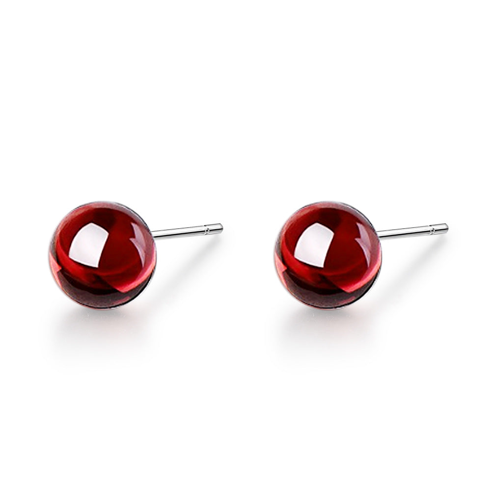 1 Pair Simple Style Round Garnet Inlay Garnet White Gold Plated Women's Ear Studs