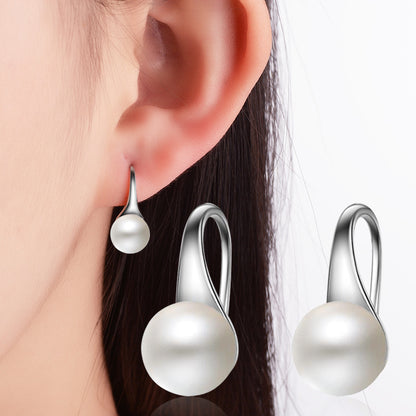 1 Pair Fashion Geometric Sterling Silver Inlaid Pearls Drop Earrings