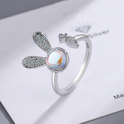 1 Piece Cute Bunny Ears Animal Copper Inlay Artificial Gemstones Zircon Open Ring