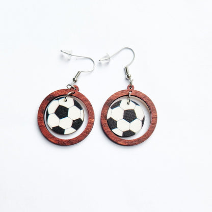 1 Pair Fashion Basketball Football Wood Printing Football World Cup Women's Drop Earrings