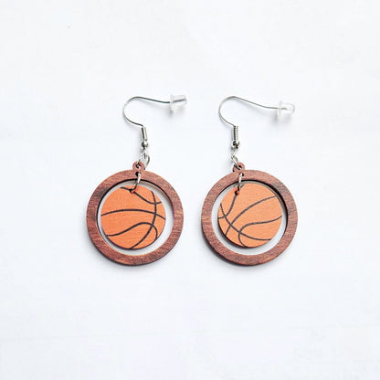 1 Pair Fashion Basketball Football Wood Printing Football World Cup Women's Drop Earrings